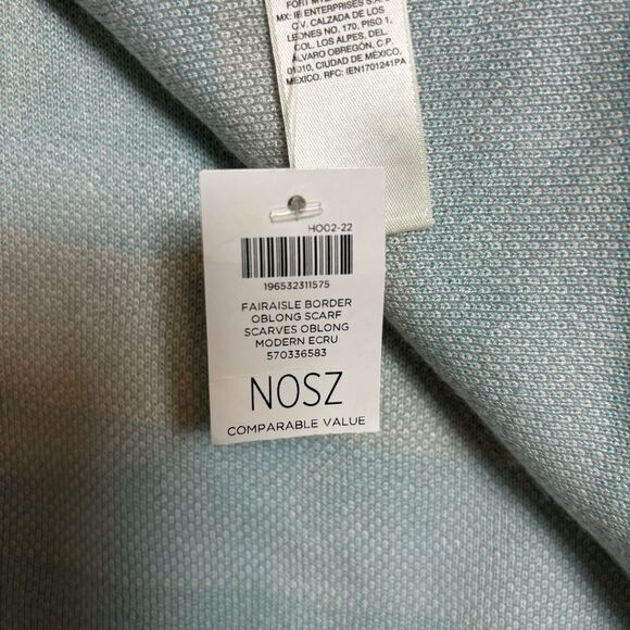 Chico's Fall Winter Scarf Ivory and Ice Blue Pattern 100% Rayon cozy soft NEW - Picture 4 of 6